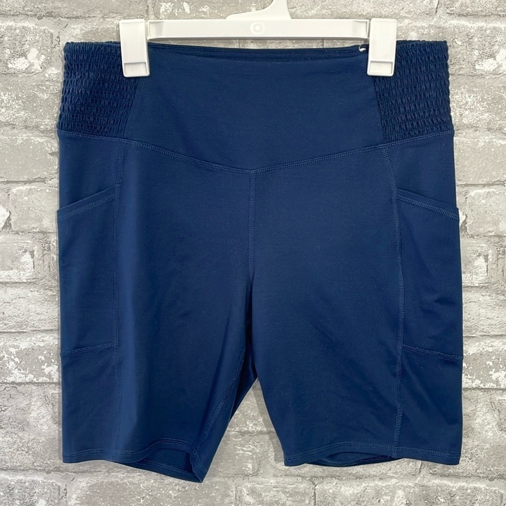 Maurices Navy High Rise Ruched Side Pocket 8in Bike Short